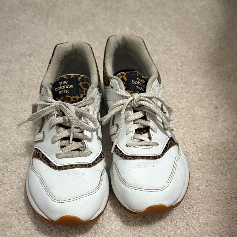 New Balance White and Animal Print Sneakers
